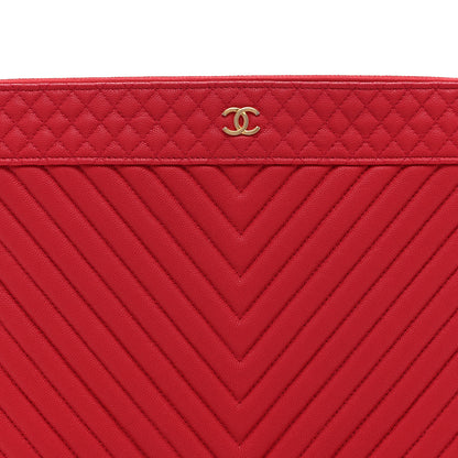 Chanel Caviar Chevron Quilted Large Cosmetic Case Red 9 of 11