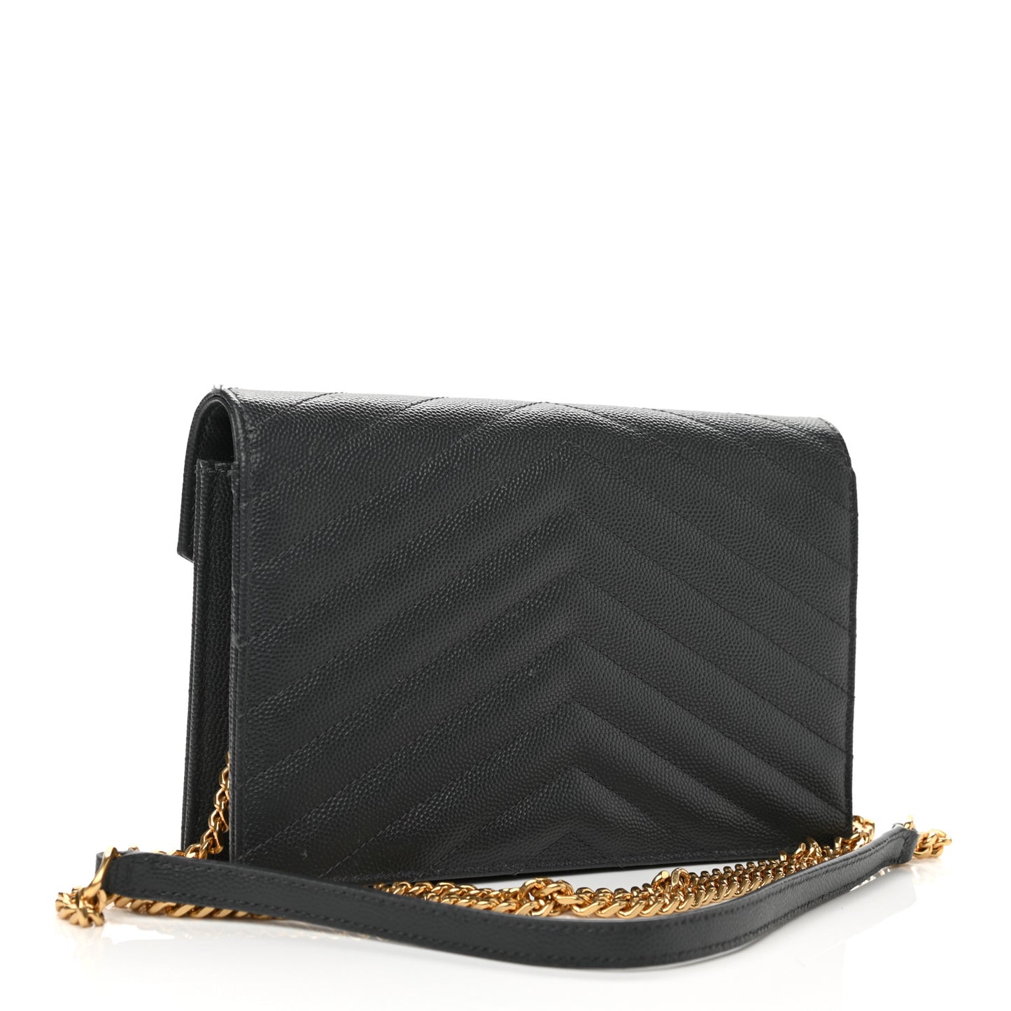 Grain De Poudre Matelasse Chevron Monogram Envelope Chain Wallet Dark Smog