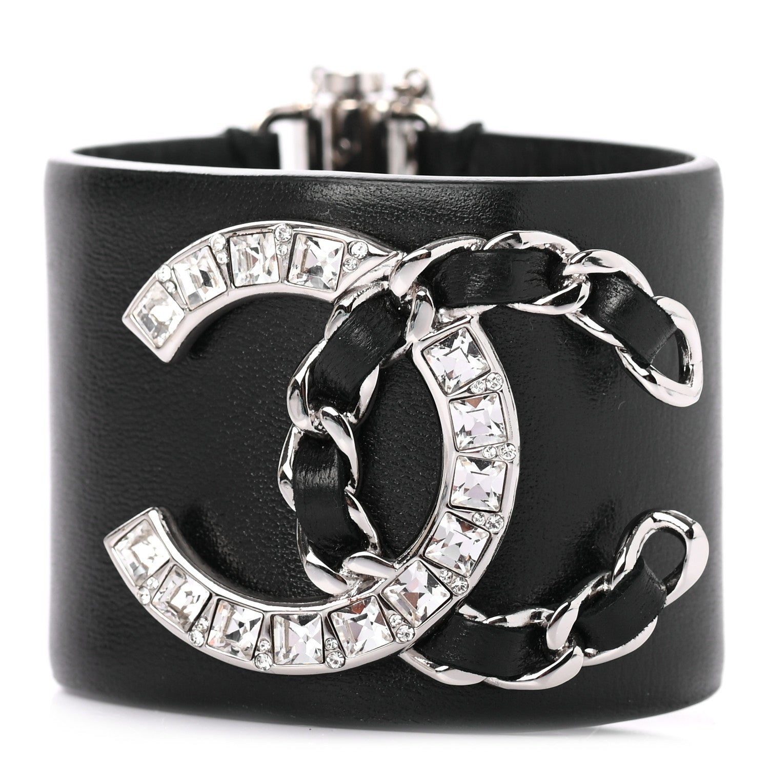 Chanel Lambskin Baguette Crystal CC Chain Cuff Bracelet S Black 1 of 5