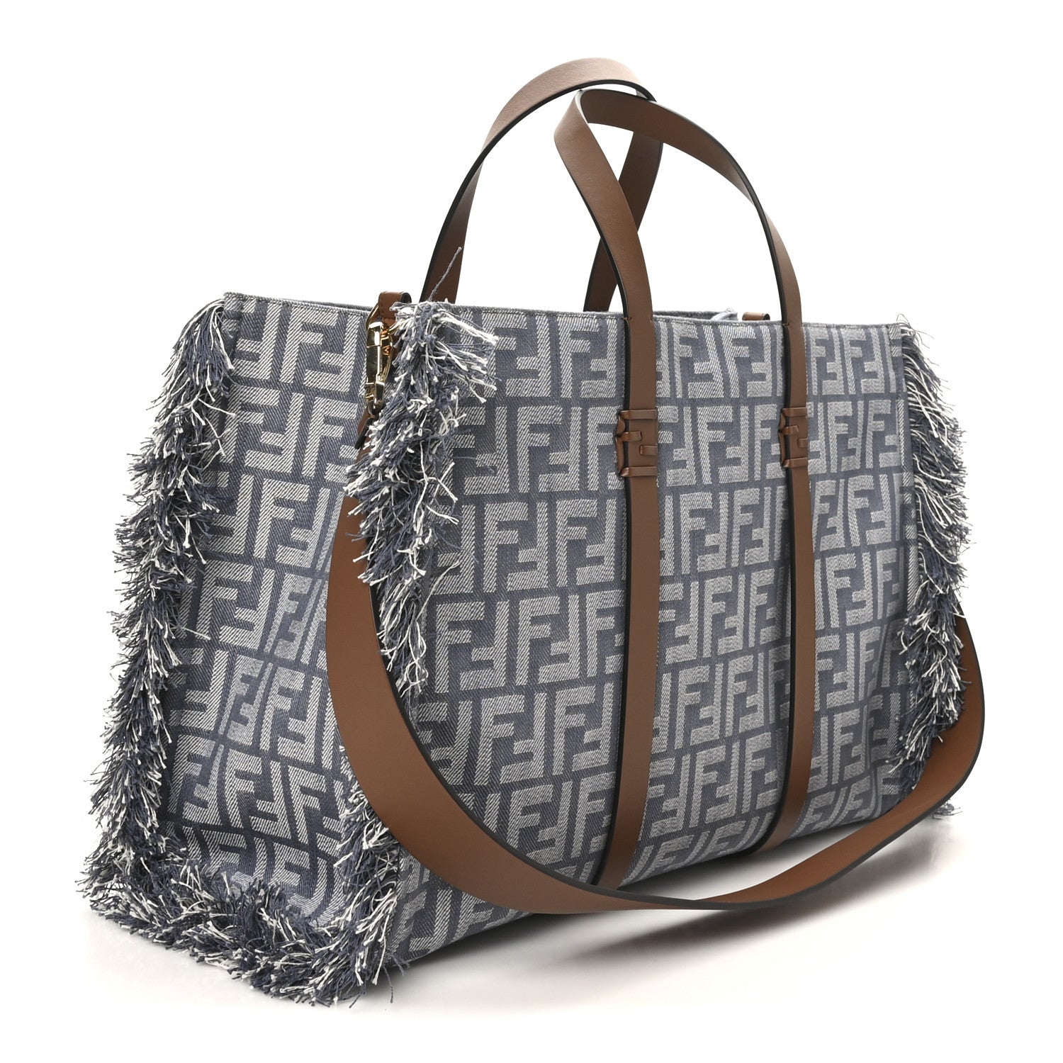 Fendi Denim Vitello King F is Fendi FF Embroidered Summer Tote Myrtle Dark Nut 3 of 10