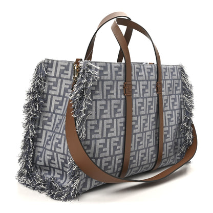 Fendi Denim Vitello King F is Fendi FF Embroidered Summer Tote Myrtle Dark Nut 3 of 10