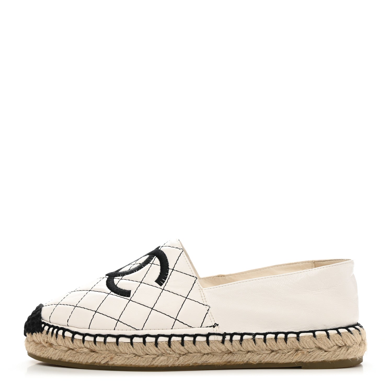 Chanel Lambskin Stitched CC Espadrilles 37 White Black 1 of 14
