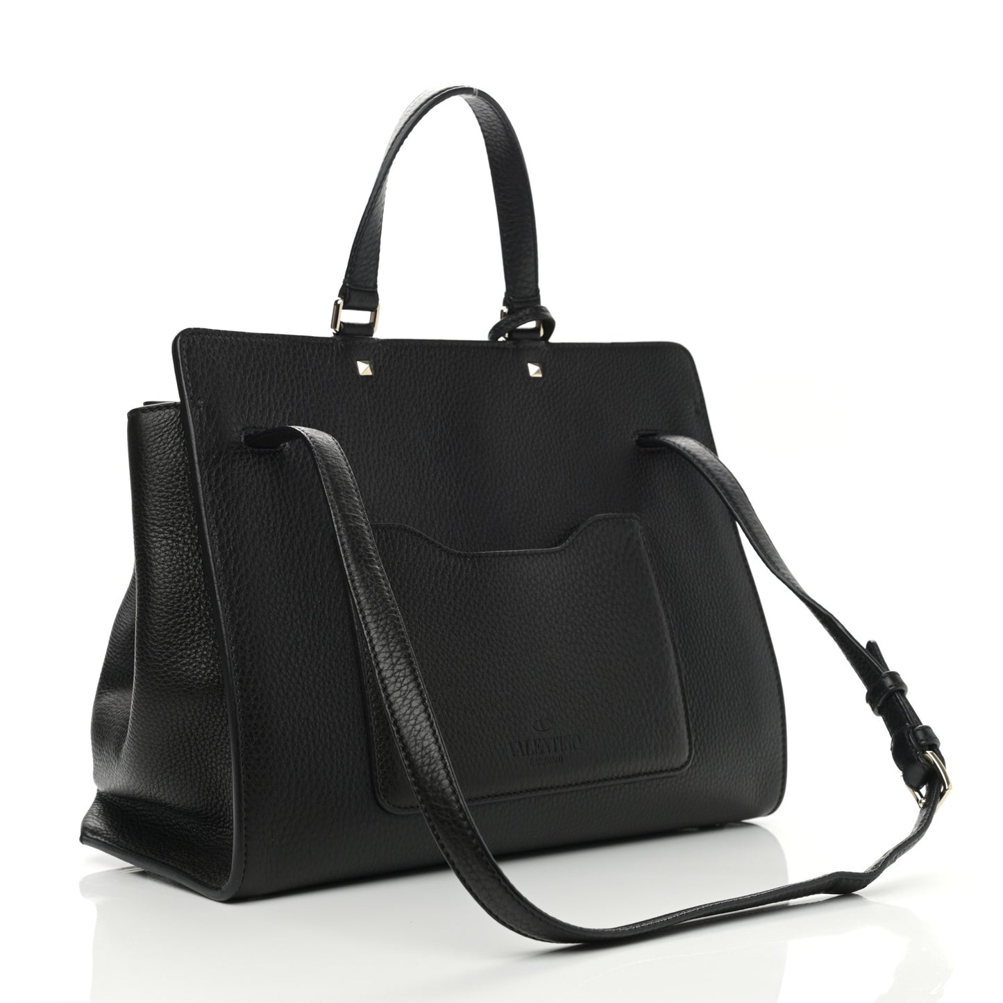 Pebbled Calfskin Large JoyLock Satchel Black
