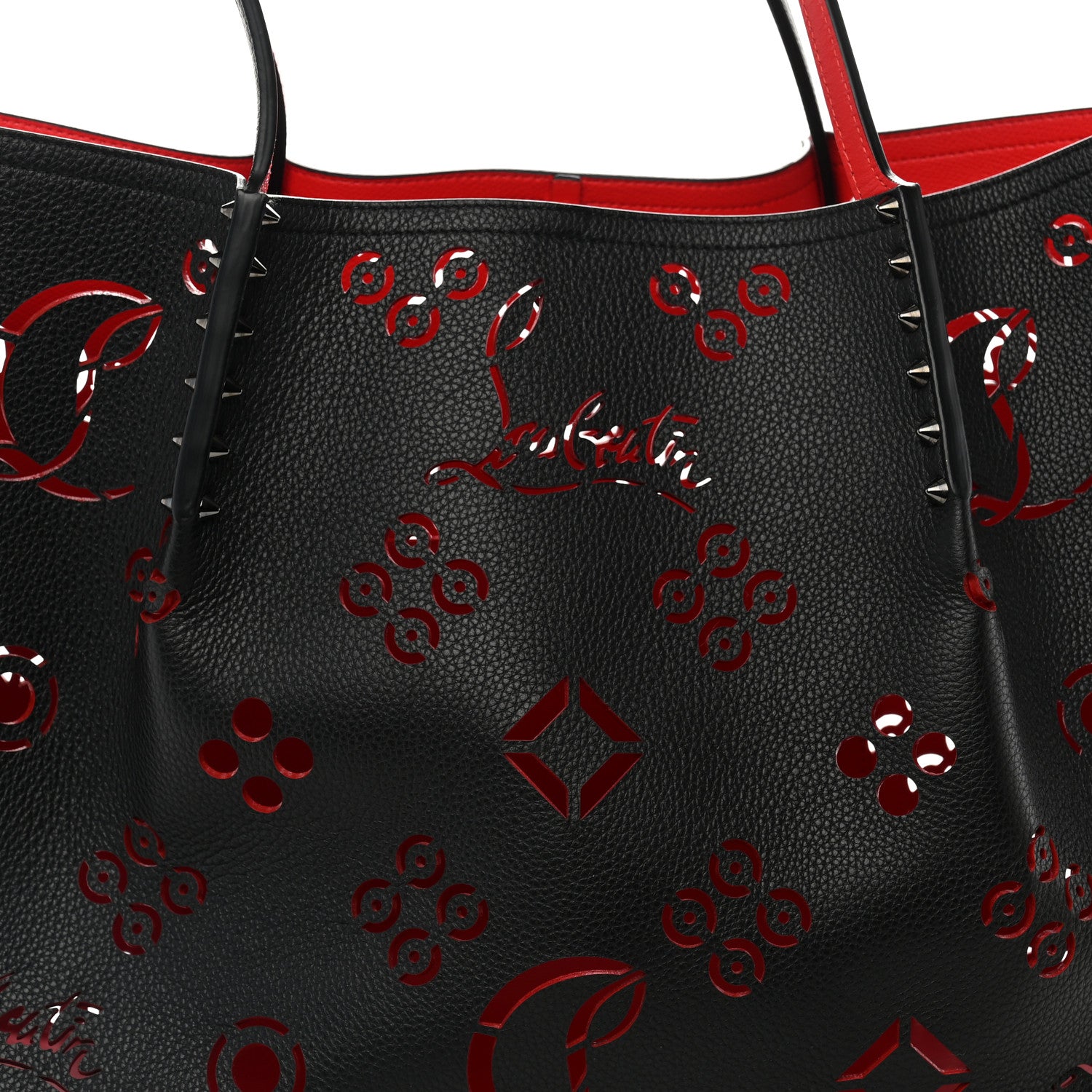 Christian Louboutin Calfskin Loubinthesky Large Perforated Cabarock Spikes Tote Black 7 of 9