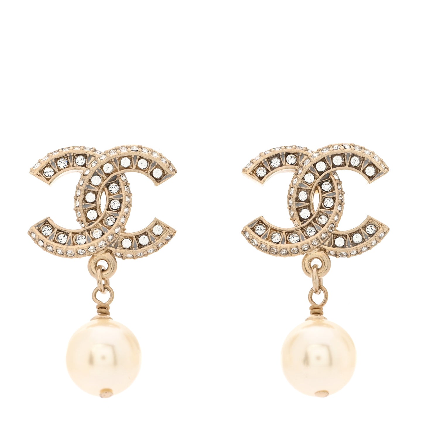 Crystal Pearl CC Drop Earrings Gold