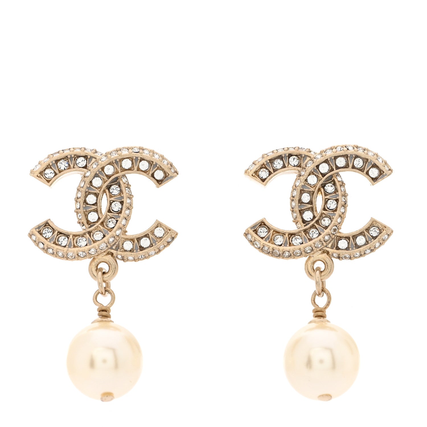 Chanel Crystal Pearl CC Drop Earrings Gold 1 of 5