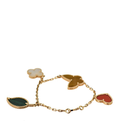 Van Cleef & Arpels 18K Yellow Gold Mother of Pearl Malachite Carnelian Tiger Eye 4 Motifs Lucky Alhambra Bracelet 3 of 5