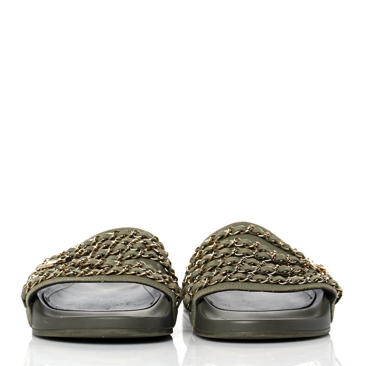 Canvas Chain Flat Sandals 40 Khaki