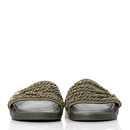 Chanel Canvas Chain Flat Sandals 40 Khaki 2 of 9