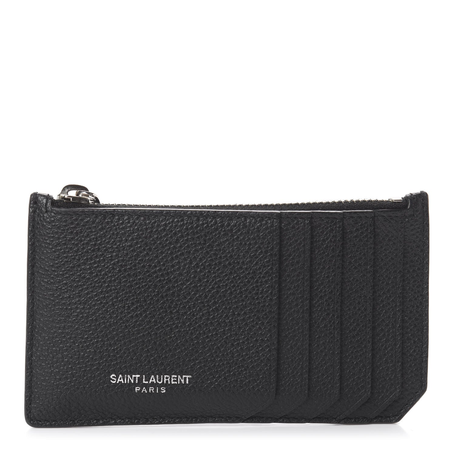 Saint Laurent Grained Calfskin 5 Fragments Zip Pouch Card Holder Black 1 of 5