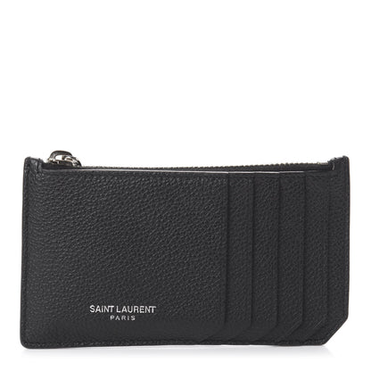 Saint Laurent Grained Calfskin 5 Fragments Zip Pouch Card Holder Black 1 of 5