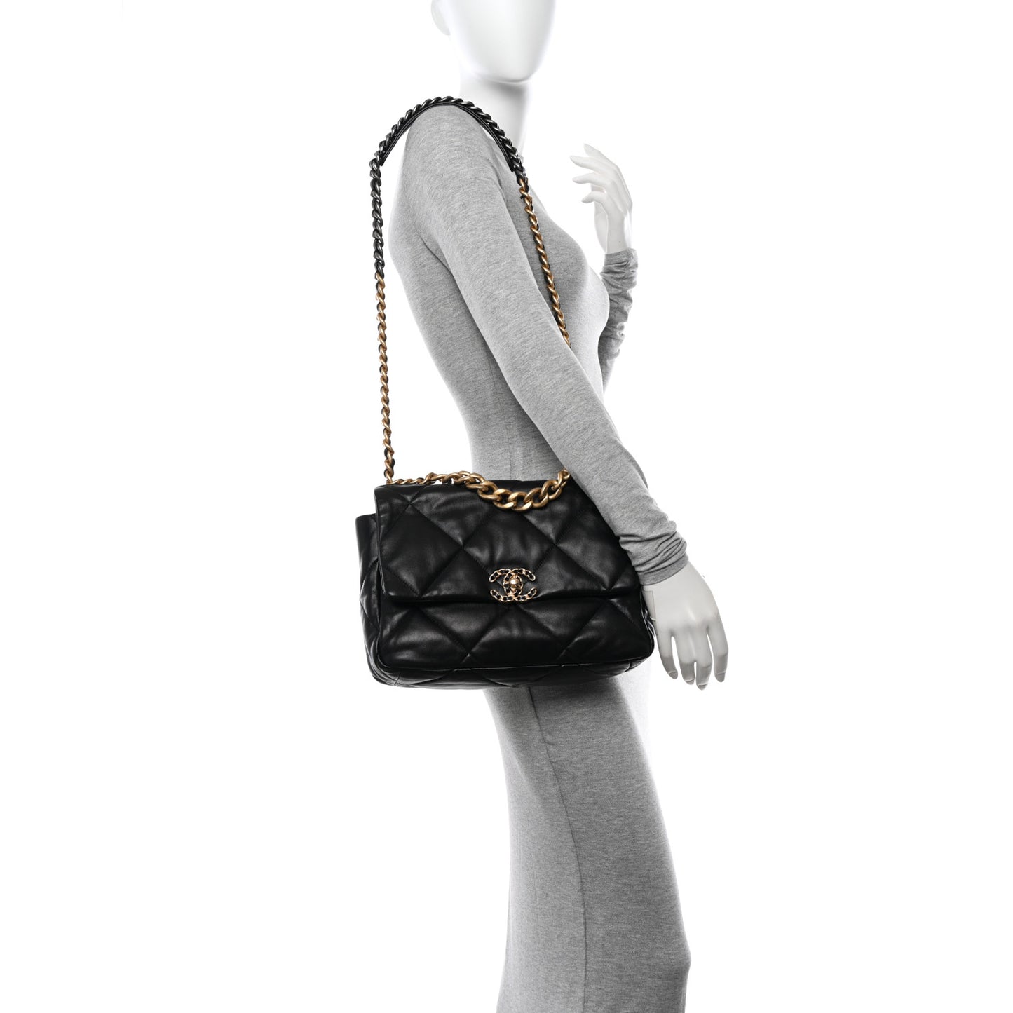 Lambskin Quilted Large Chanel 19 Flap Black