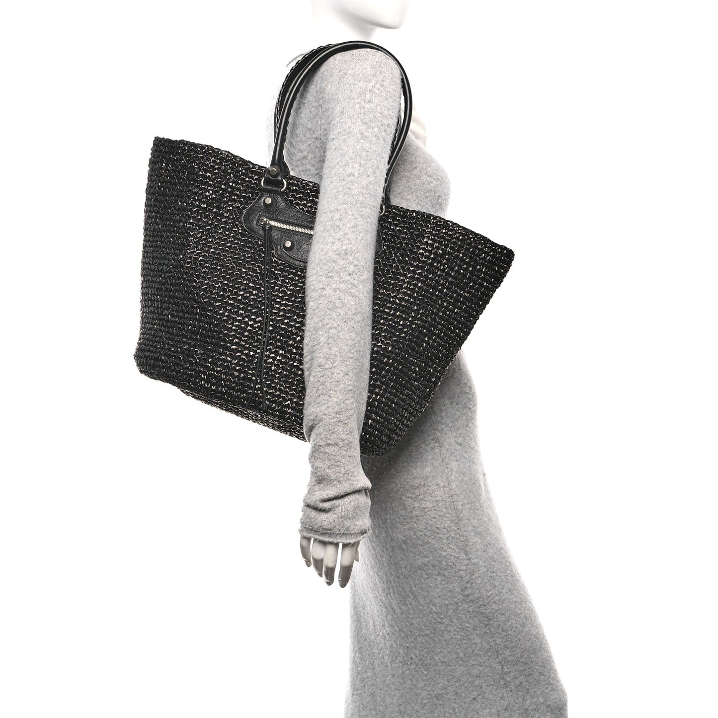 Raffia Woven Le Cagole Panier Tote Bag Black