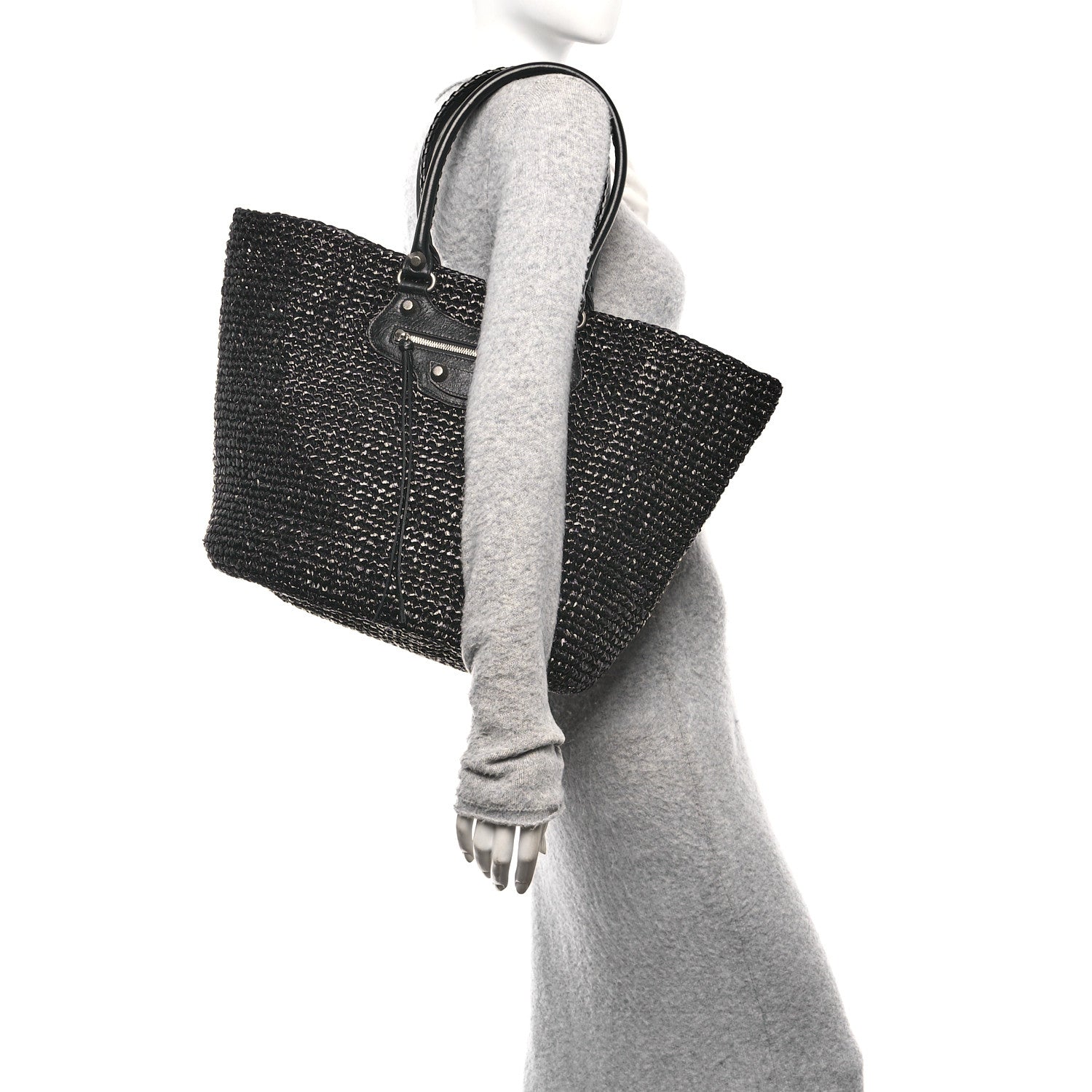 Balenciaga Raffia Woven Le Cagole Panier Tote Bag Black 2 of 11