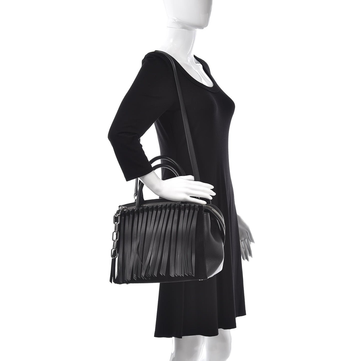 Calfskin Suede Fringe Attica Tote Black