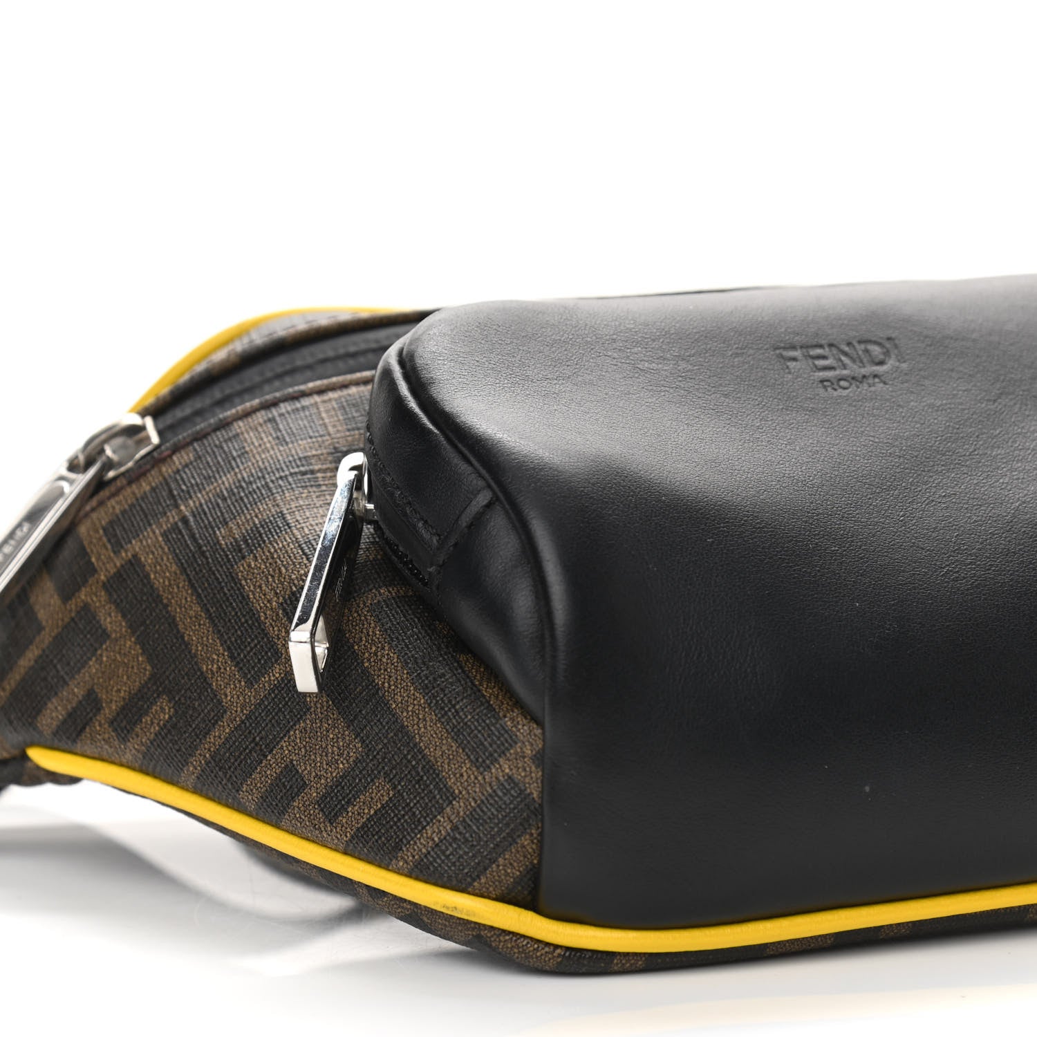 Fendi Glazed Fabric Vitello Century FF 1974 Pocket Belt Bag Mogano Panna Black Sunflower 8 of 9