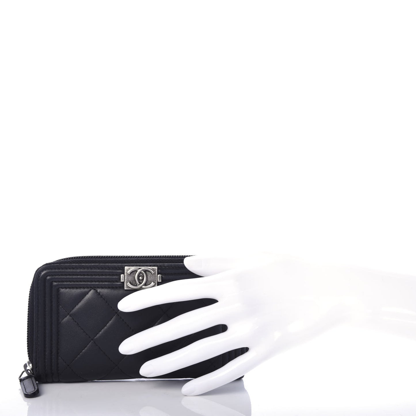 Lambskin Quilted Small Boy Zip Around Wallet Black