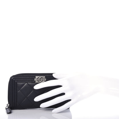 Chanel Lambskin Quilted Small Boy Zip Around Wallet Black 2 of 9