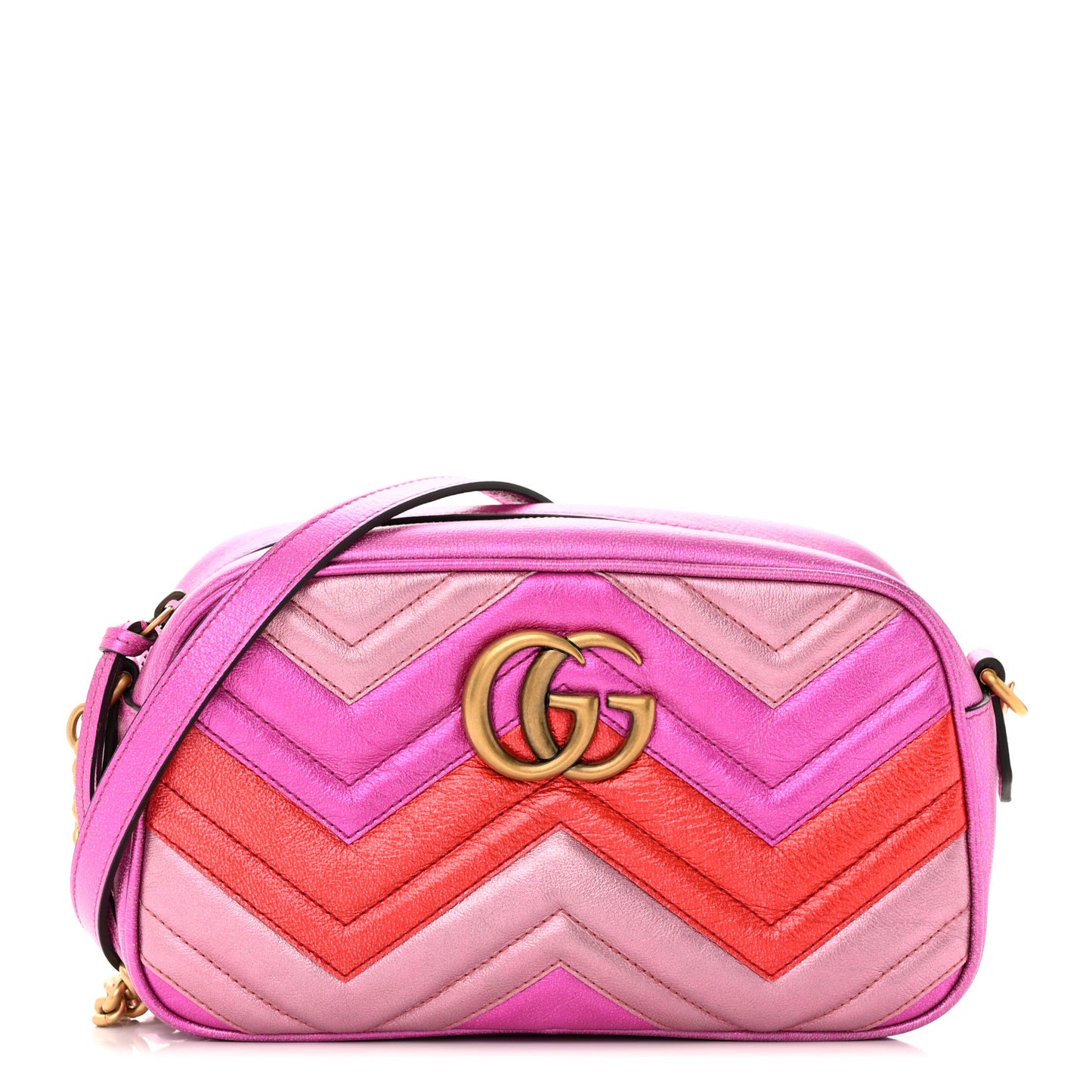 Laminated Nappa Matelasse Small GG Marmont Chain Shoulder Bag Fuxia Rosso Rosa