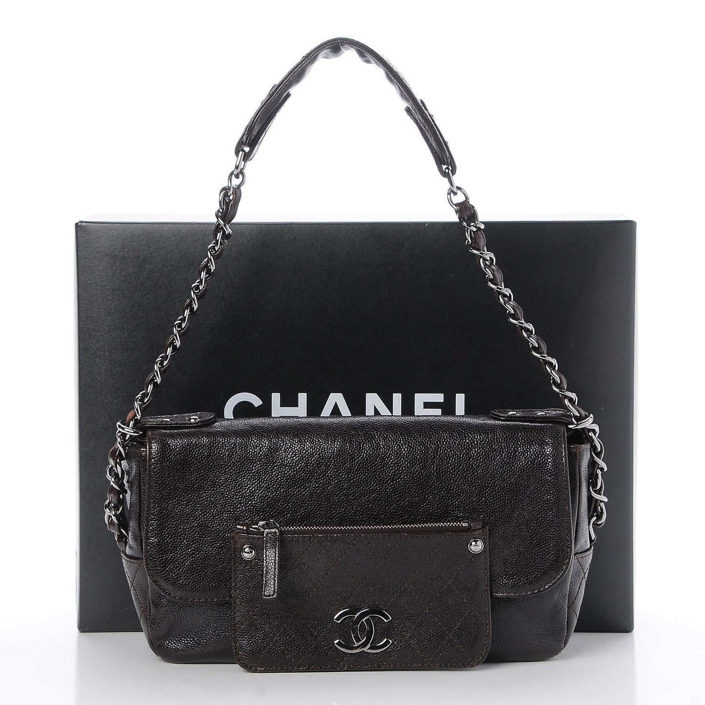 Glazed Caviar Small Pocket In The City Shoulder Bag Brown