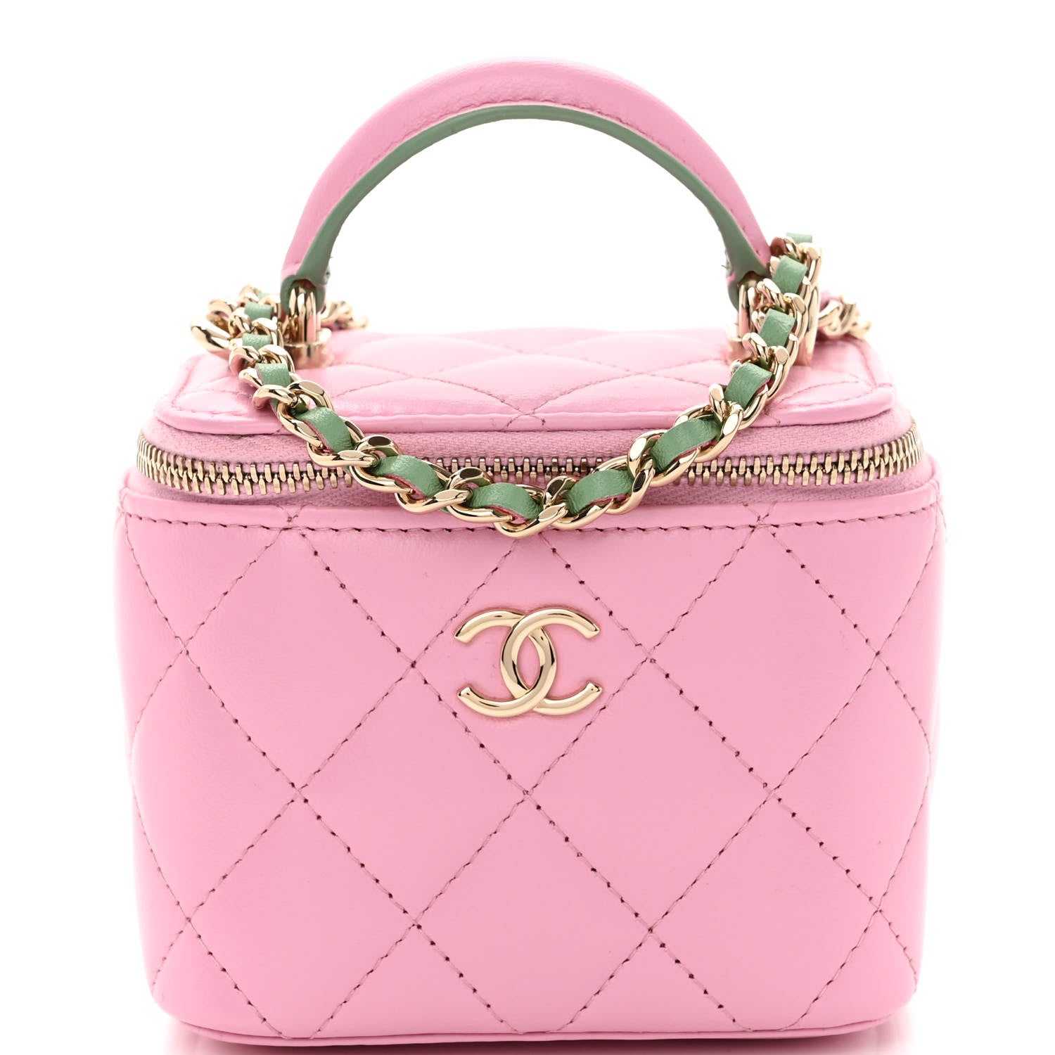 Chanel Lambskin Quilted Top Handle Mini Vanity Case With Chain
