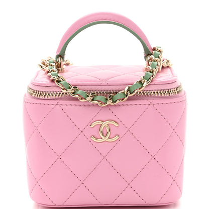 Chanel Lambskin Quilted Top Handle Mini Vanity Case With Chain Pink Green 8 of 10