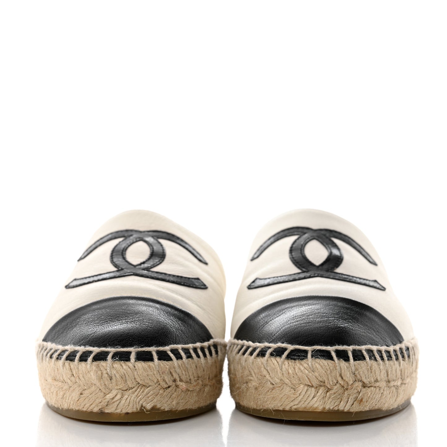 Iridescent Goatskin CC Espadrille Mules 35 Ivory Black
