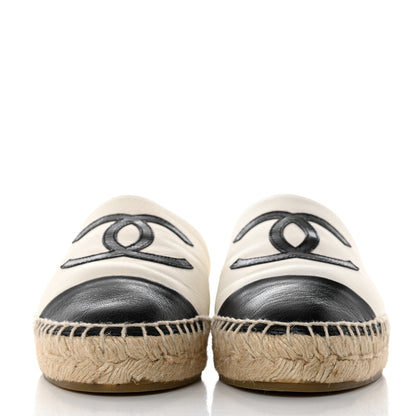 Chanel Iridescent Goatskin CC Espadrille Mules 35 Ivory Black 2 of 10