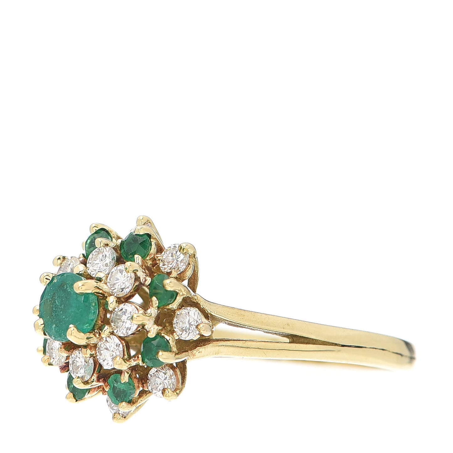 18K Yellow Gold Diamond Emerald Cluster Cocktail Ring 53 6.5
