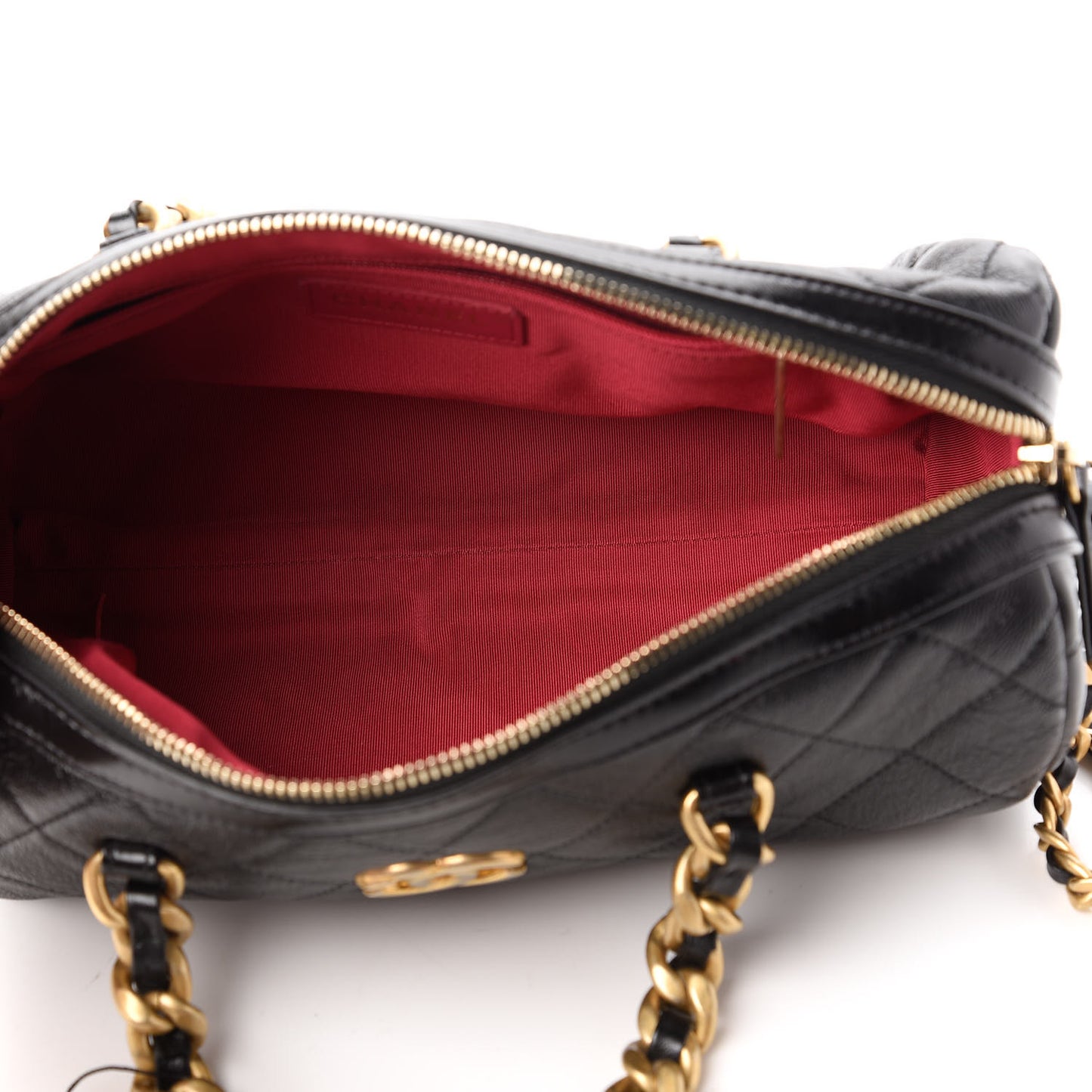 Shiny Lambskin Quilted Fashion Therapy Bowling Bag Black