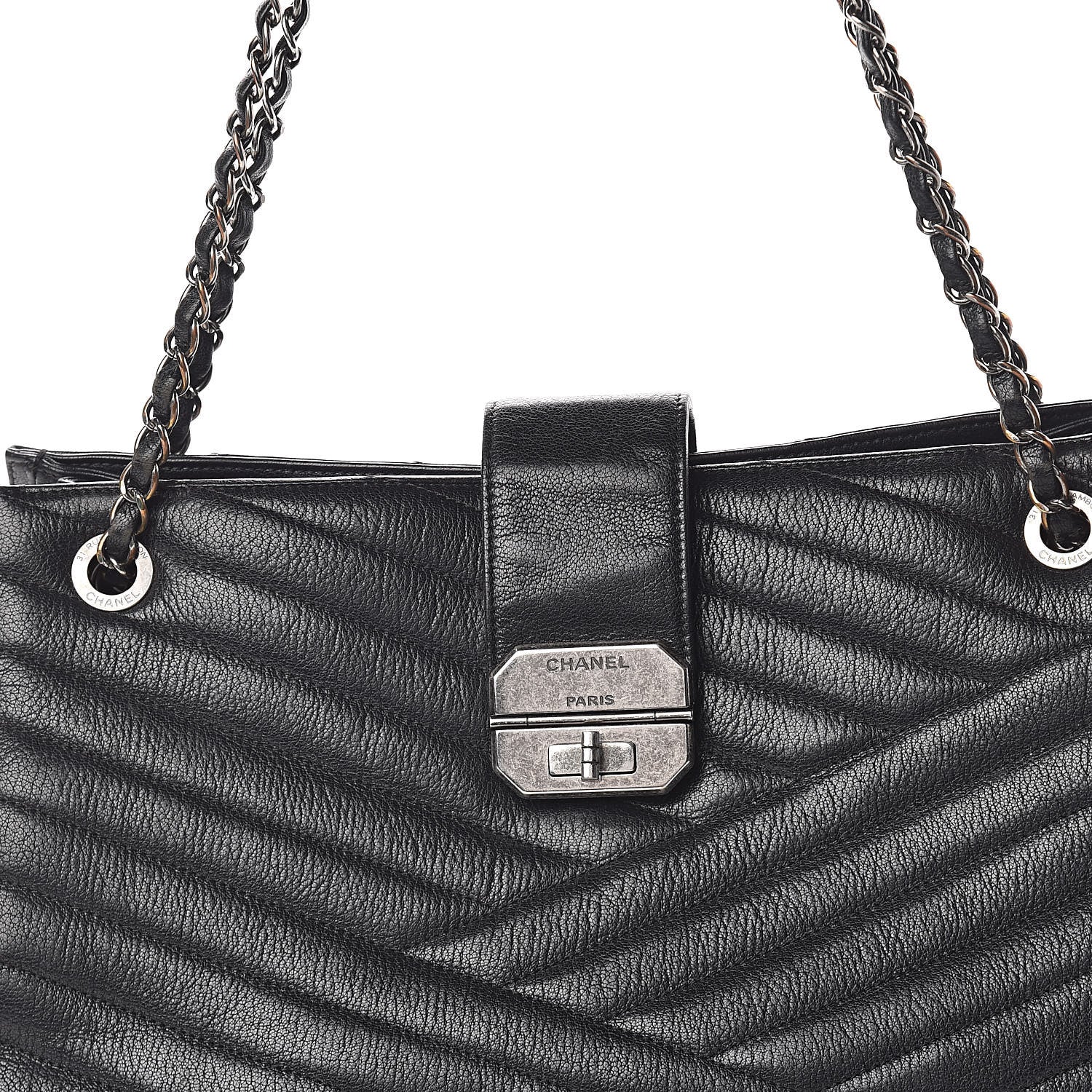 Chanel Shiny Goatskin Chevron Quilted Large Gabrielle Shopping Tote Black 17 of 18