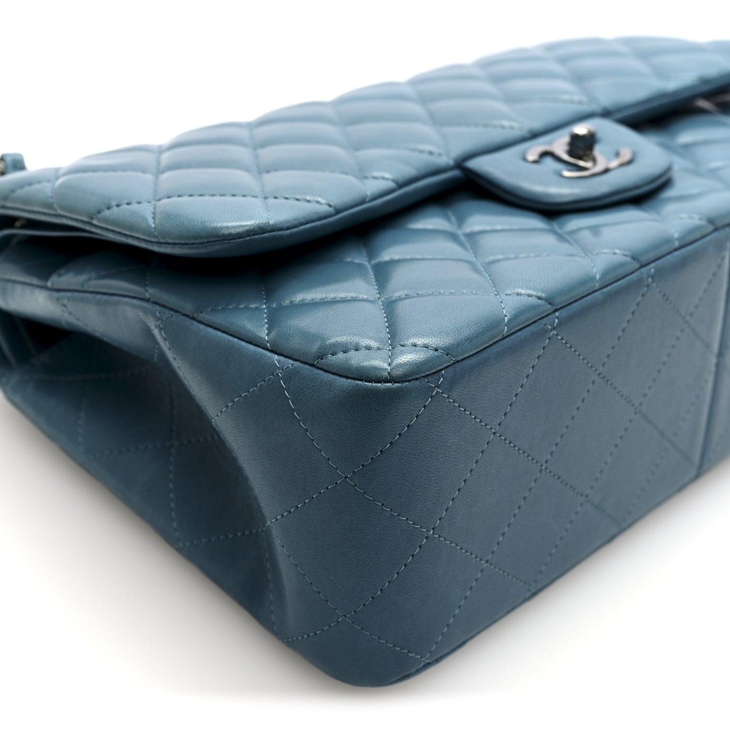 Chanel Lambskin Quilted Jumbo Double Flap Turquoise 9 of 10
