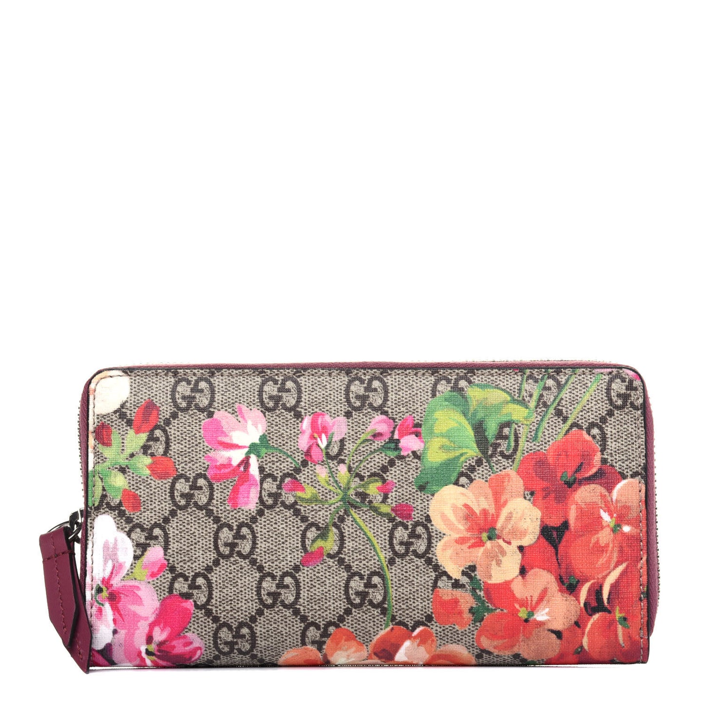 GG Supreme Monogram Blooms Zip Around Wallet Beige Multicolor Dry Rose