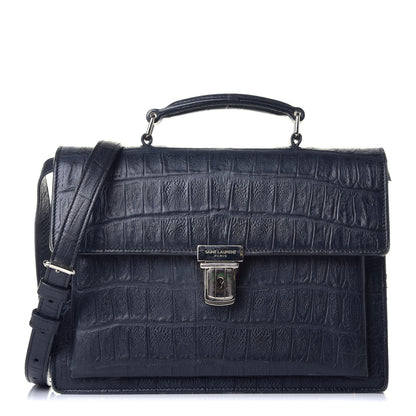 Saint Laurent Calfskin Crocodile Embossed Medium High School Satchel Navy 1 of 10