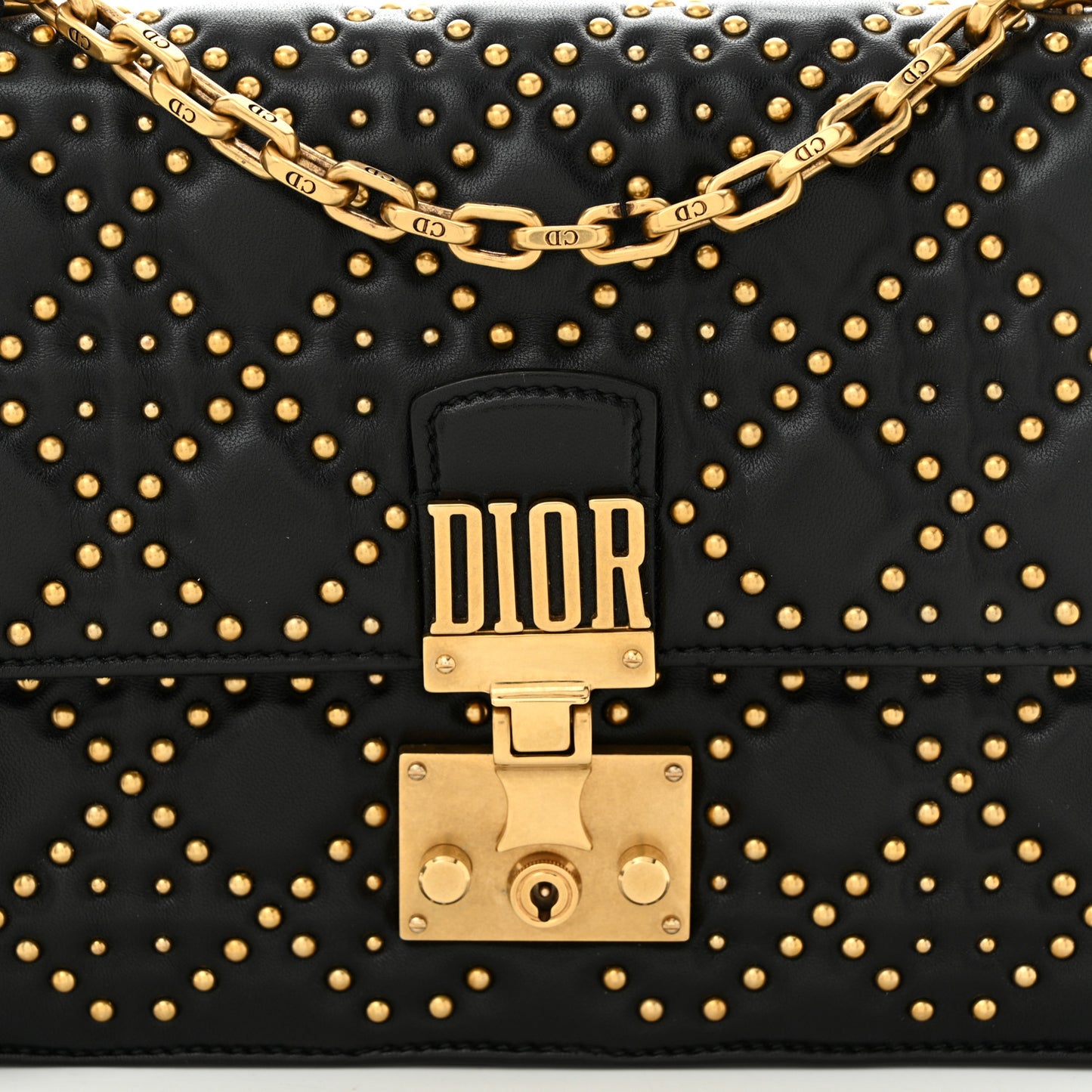 Lambskin Cannage Studded Large Dioraddict Flap Bag Black