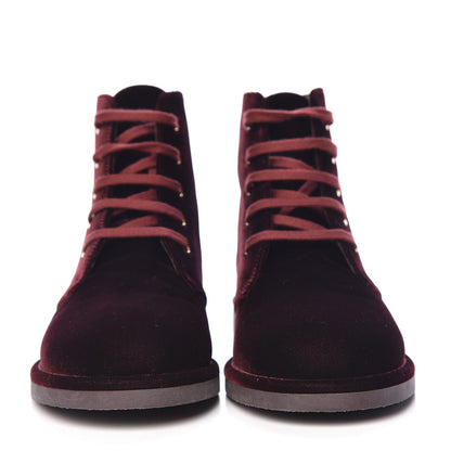 Chanel Velvet CC Lace Up Boots 36.5 Burgundy 2 of 9