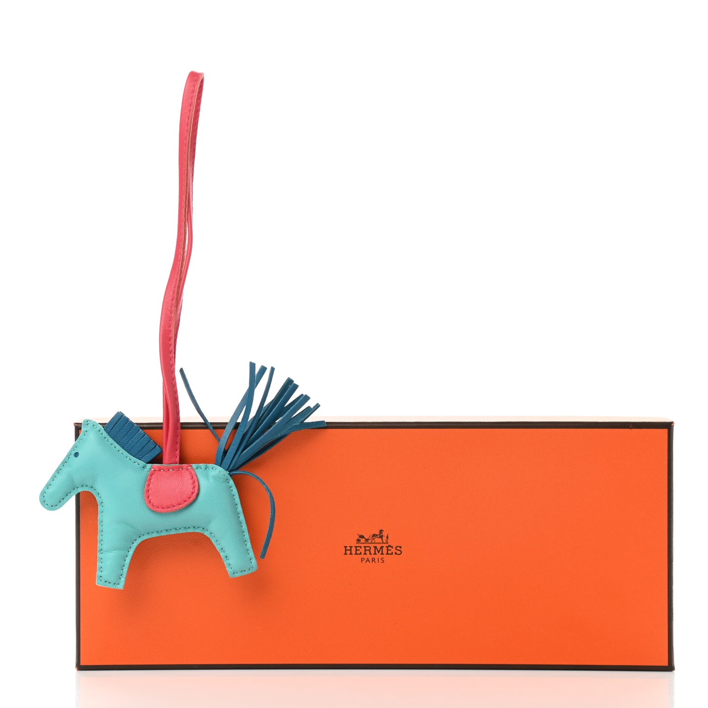 HHERMES Milo Lambskin Grigri Rodeo Horse Bag Charm PM Lagon Bleu Izmir Bougainvillea
