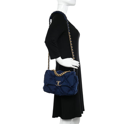 Chanel Cotton Canvas Quilted Medium Chanel 19 Flap Navy Blue 2 of 10