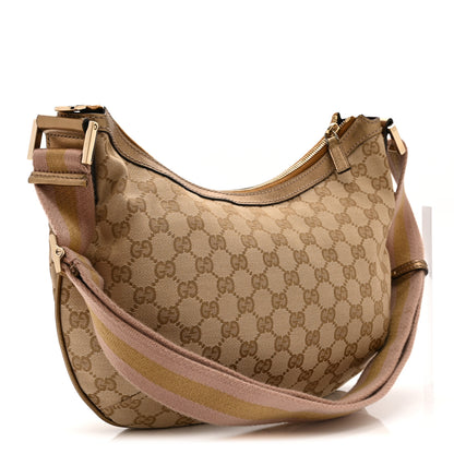 Gucci Monogram Web Medium Half Moon Hobo Gold Pink 3 of 10