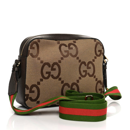 Gucci Monogram Jumbo GG Textured Dollar Calfskin Web Messenger Shoulder Bag Camel Ebony New Acero 3 of 15