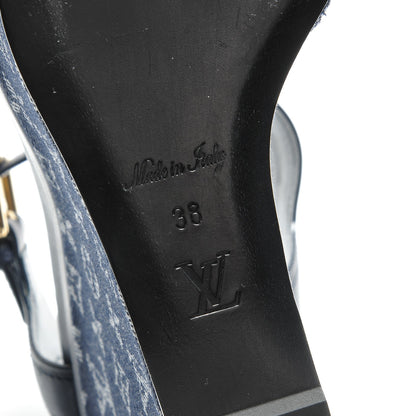 Louis Vuitton Calfskin Monogram Denim Waterfall Wedge Sandals 38 Blue 6 of 8