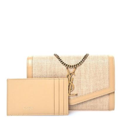 Saint Laurent Micro Raffia Monogram Uptown Chain Wallet Natural Hay Blush 3 of 11