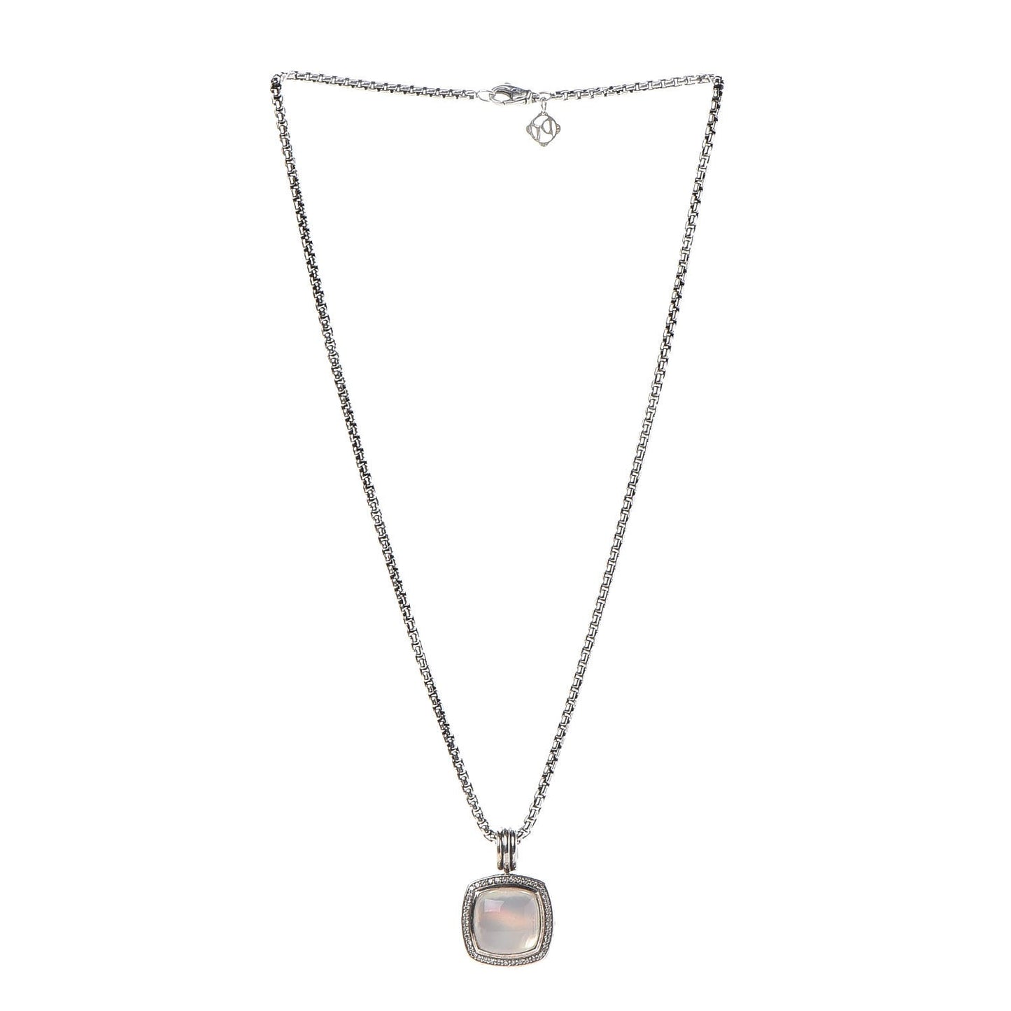 Sterling Silver 18K Yellow Gold Diamond Moonstone 14mm Albion Enhancer Pendant Necklace