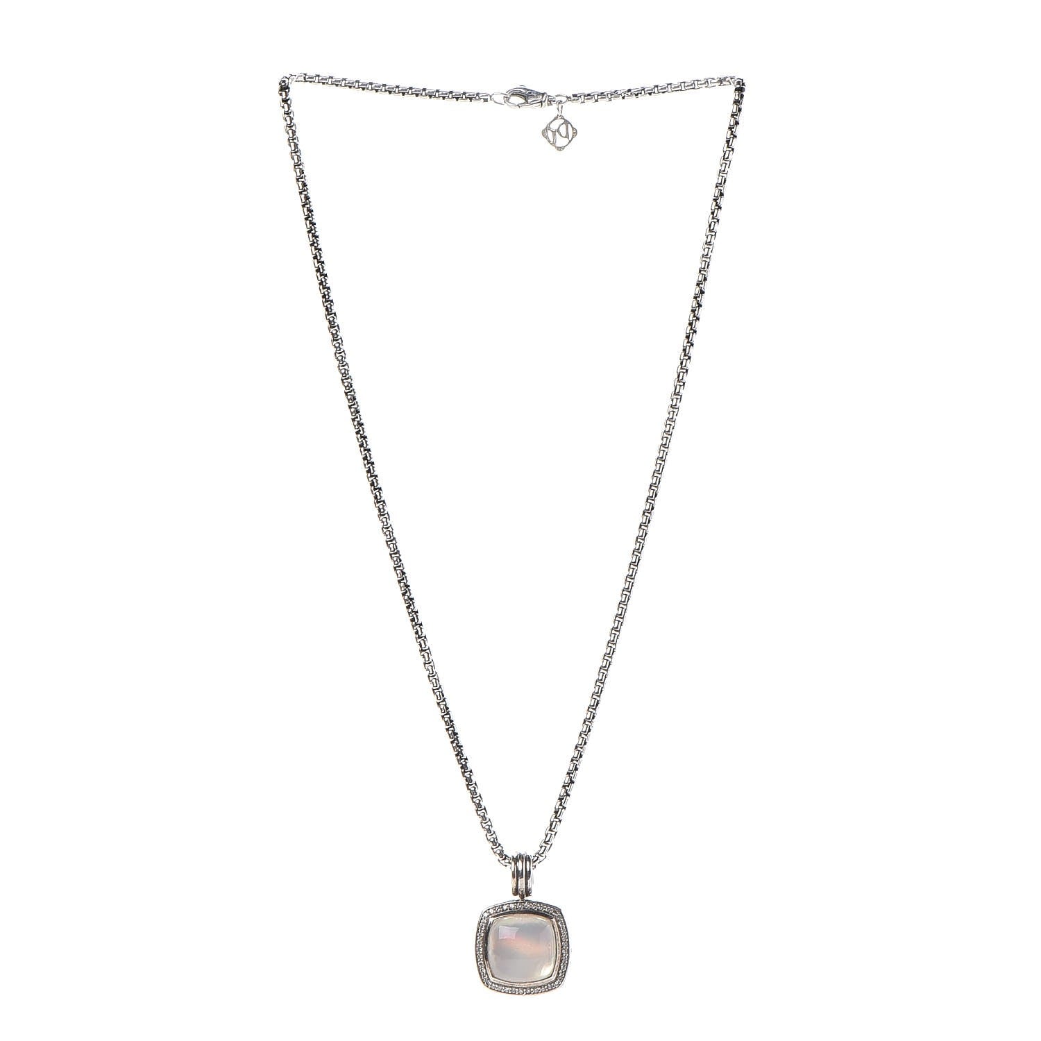 David Yurman Sterling Silver 18K Yellow Gold Diamond Moonstone 14mm Albion Enhancer Pendant Necklace 3 of 6