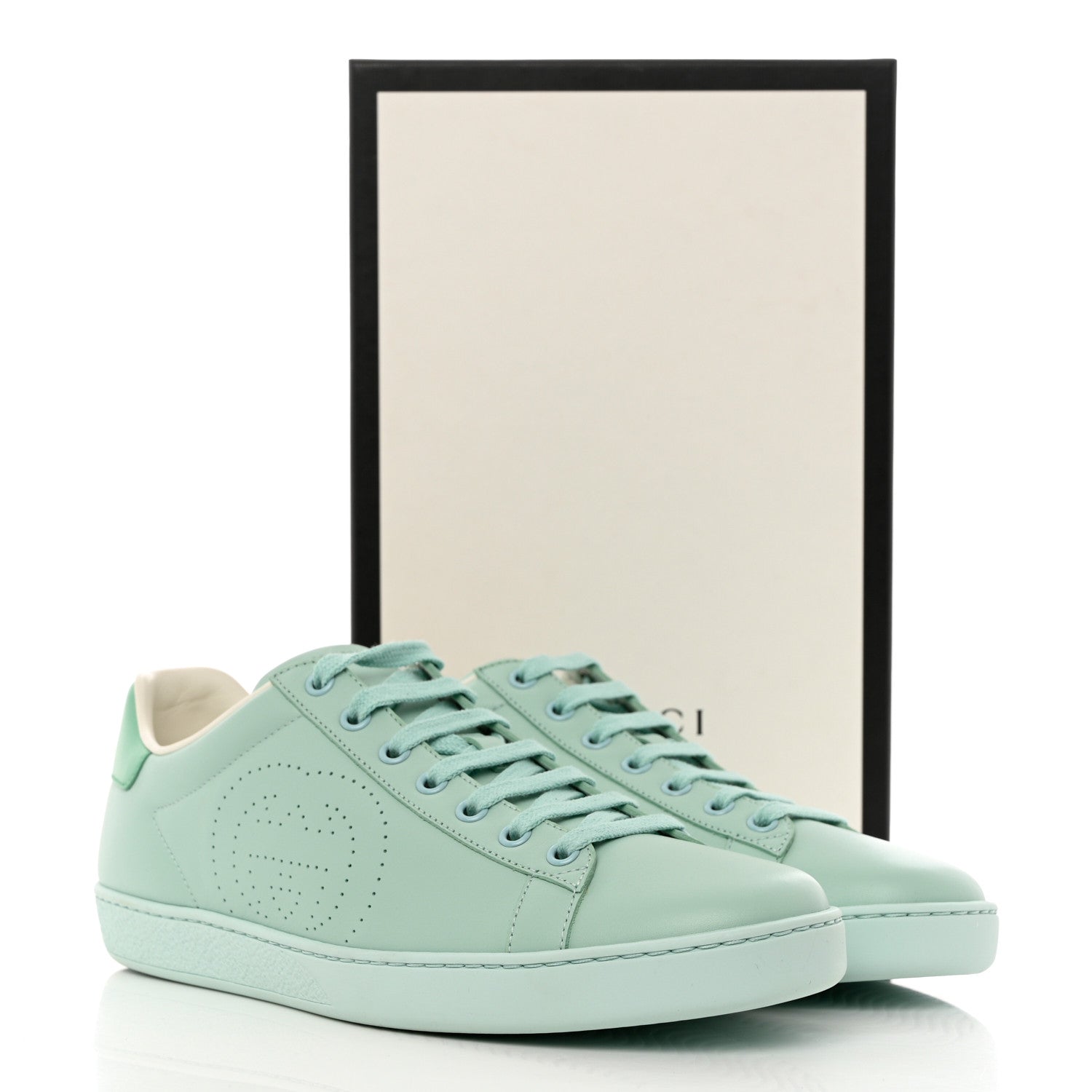 Gucci Calfskin Interlocking G Perforated Womens Ace Sneakers 41 Water Green Synthetic Green Garden 9 of 9