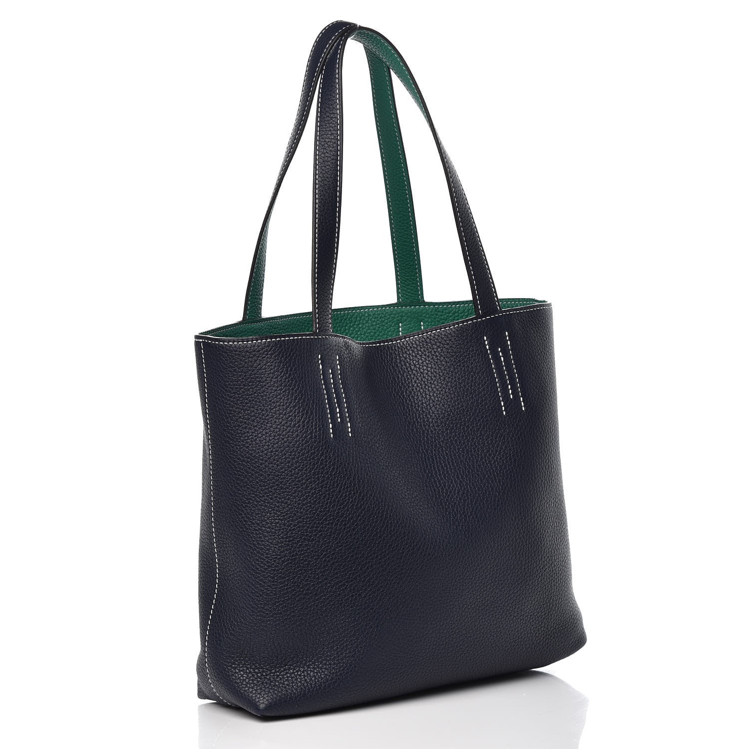 Hermes Taurillon Clemence Double Sens 36 Reversible Tote Vert Vertigo Bleu Nuit 5 of 10