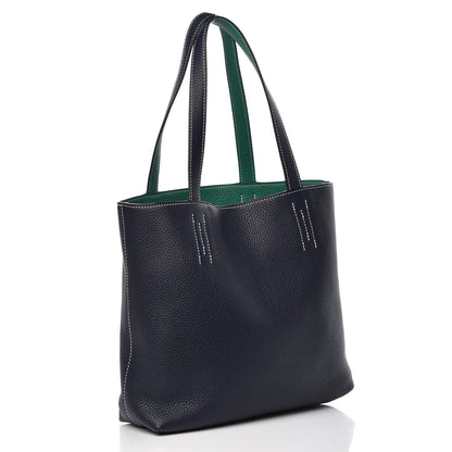 Hermes Taurillon Clemence Double Sens 36 Reversible Tote Vert Vertigo Bleu Nuit 5 of 10