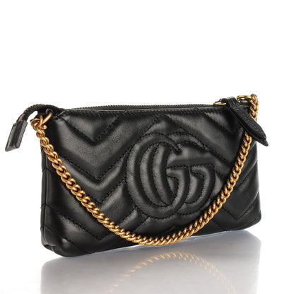 Gucci Calfskin Matelasse Mini GG Marmont Chain Bag Black 3 of 7