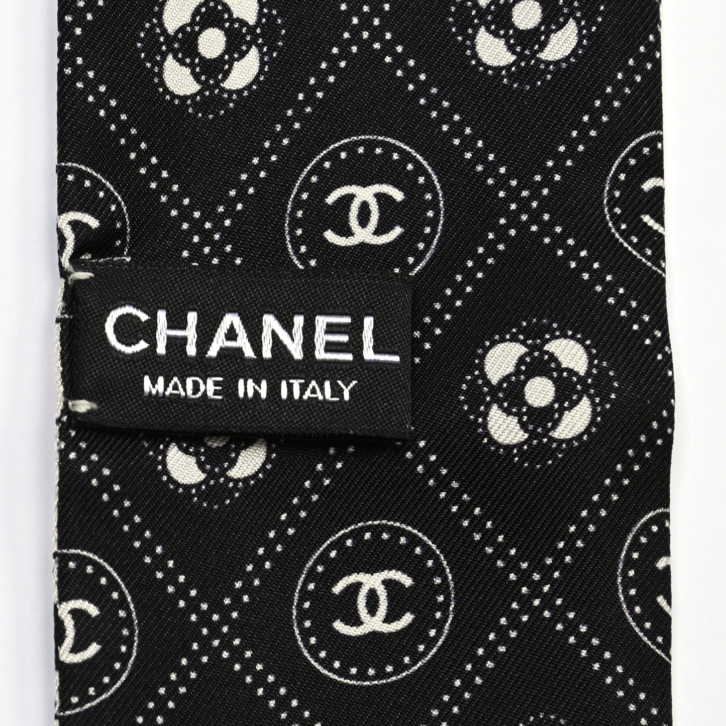 Silk CC Polka Dot Slim Bandeau Scarf Black Ecru