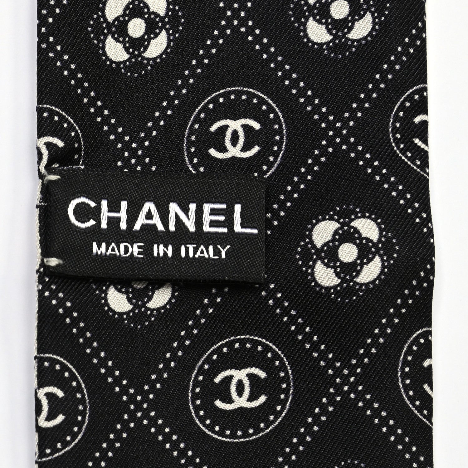 Chanel Silk CC Polka Dot Slim Bandeau Scarf Black Ecru 3 of 3